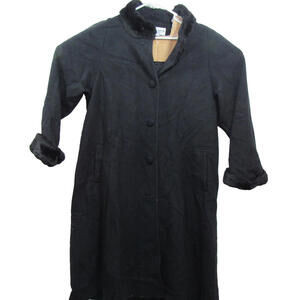 Albert Nipon Womens Coat Sz 14 Black Wool Faux Fur Long Button Front Vtg Classic
